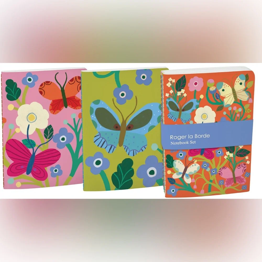 Set of three butterfly pocket notebooks A6 size 64 lined & unlined pages each